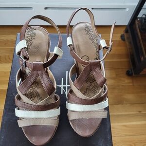 Jellypop Brown and Cream Strappy Platform Wedge Sandals